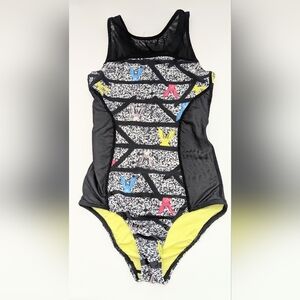 Girls' (Size 7-8) One-Piece Colorful Bunny Print Racerback Swim/Bathing Suit